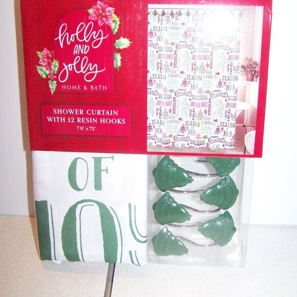 Holly & Jolly Home & Bath NWT Shower Curtain Set - Picture 1 of 4